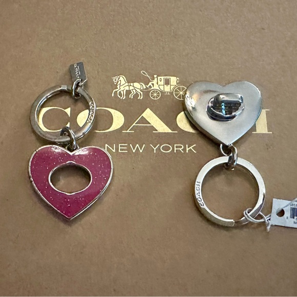 Coach Pink Glitter Heart Valet Keychain Fob Bag Charm - Picture 9 of 13